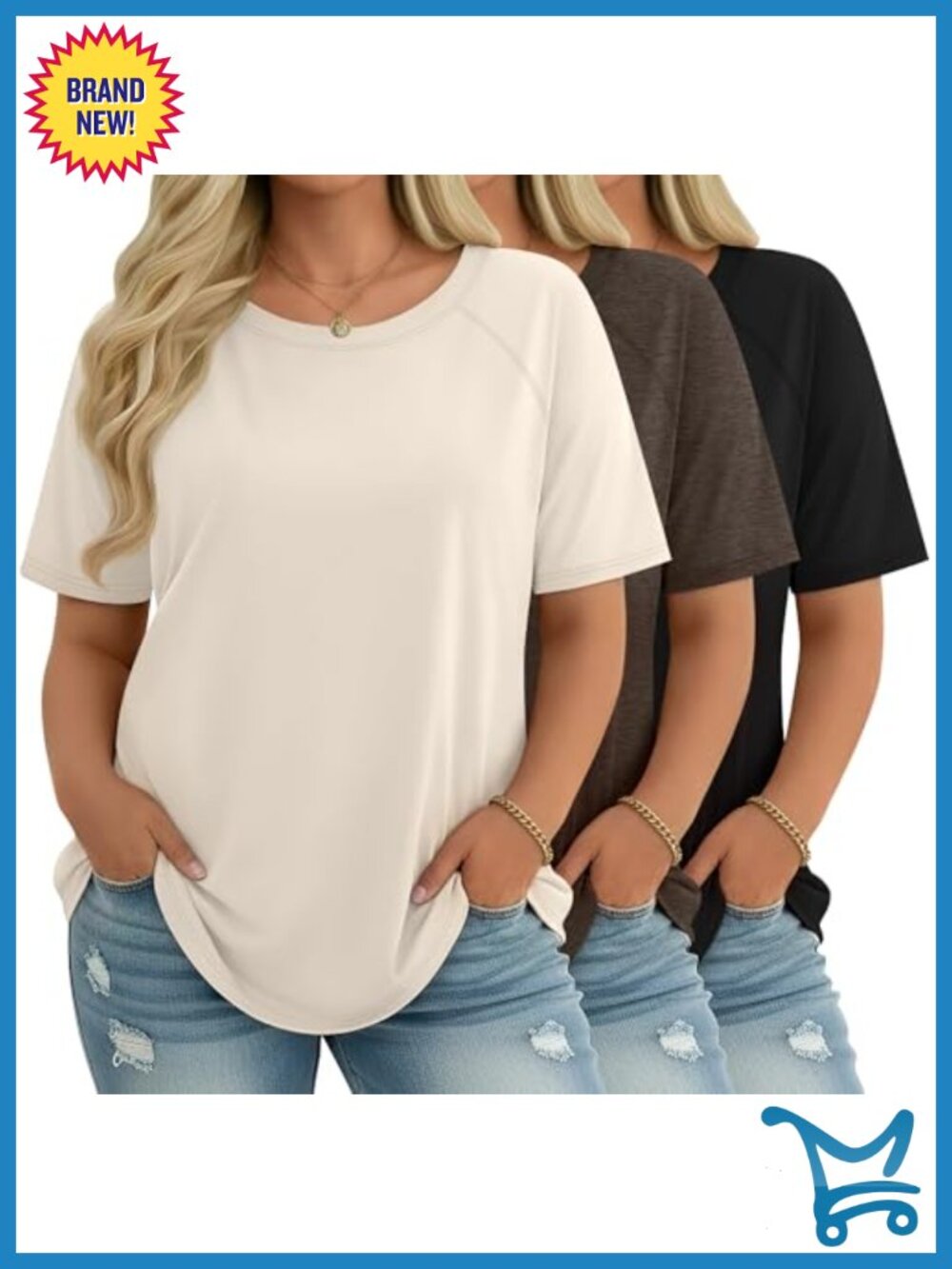 Womens Plus Size Tunic Tops 3 Pack Short Sleeve Raglan Loose Fit